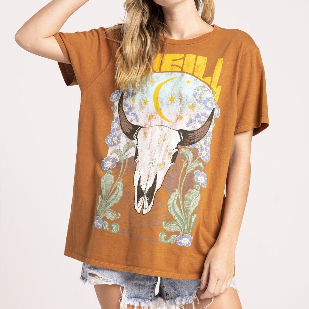 Boho Festival Southwest O'NEILL Crescent Canyon Oversized Graphic Tee Sz L EUC - Picture 2 of 6